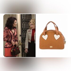 MOSCHINO RARE VINTAGE Nanny Fine Redwall Brown Heart Bowling Top Handle Bag VGUC